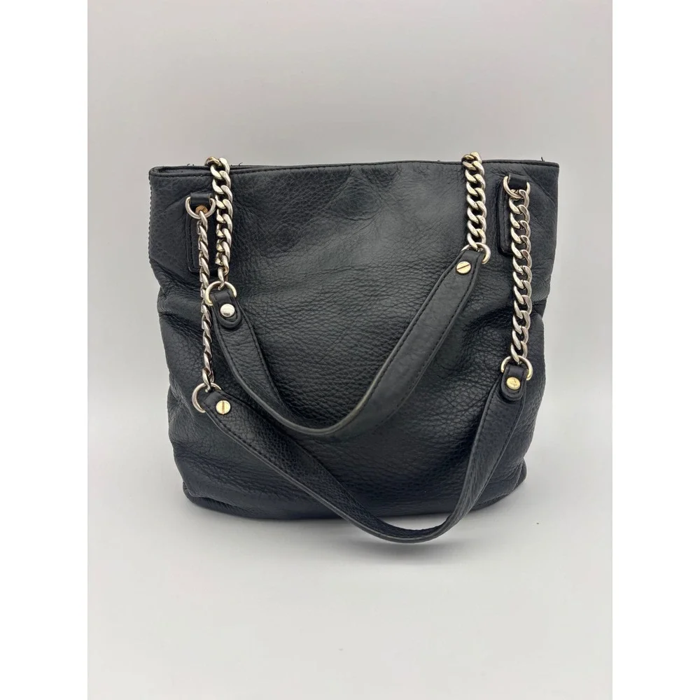 MICHAEL KORS Black Leather Bag Handbag Pebbled Leather Chain Shoulder Medium